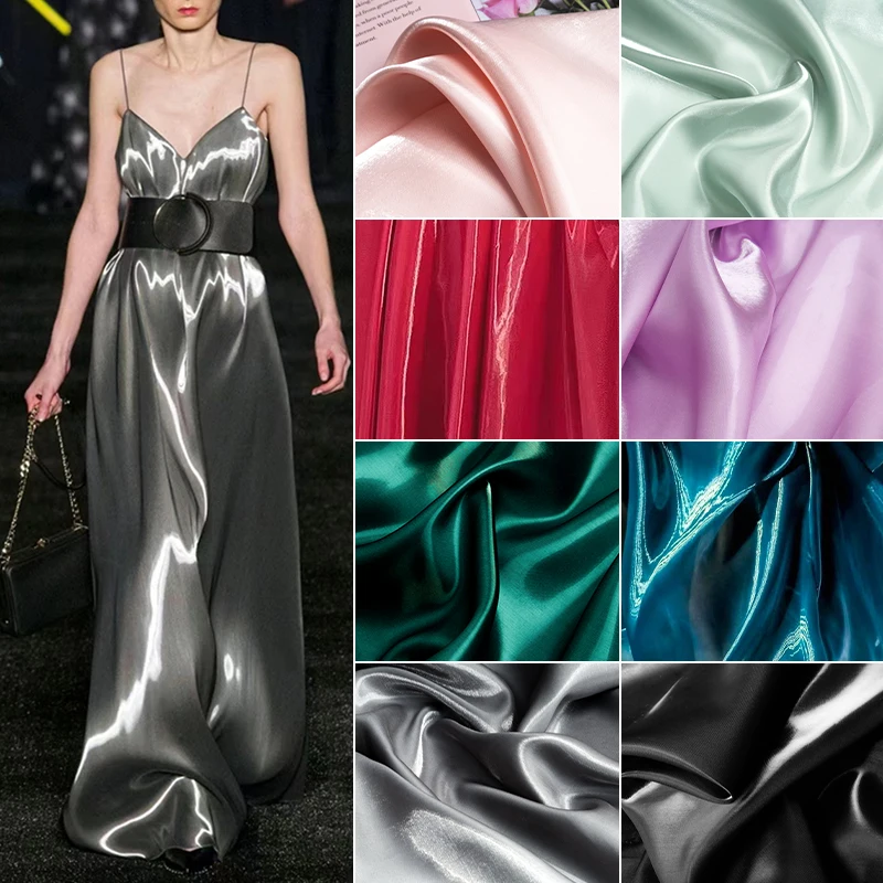 Liquid Water Glossy Reflective Fabric By The Meter for Wedding Dresses Clothing Sewing Designer Cloth Diy Decorative Soft Drape