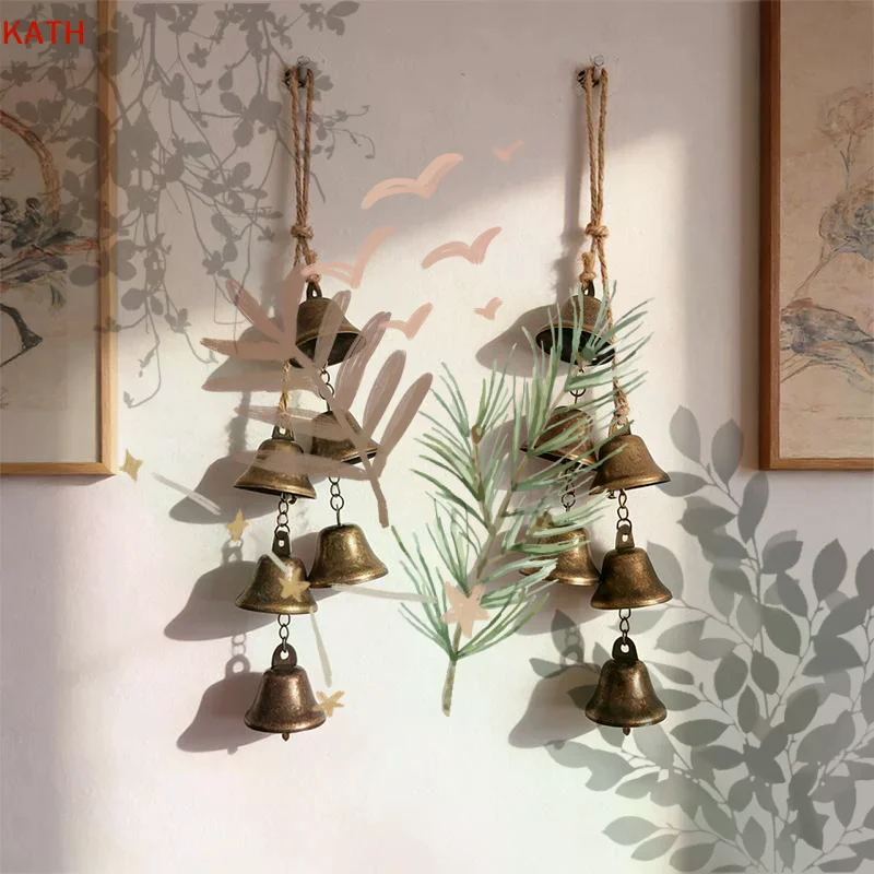 Vintage Brass Hanging Bells: Rustic Retro Design Melodic Chime Home Wall Decor Patio Garden Door