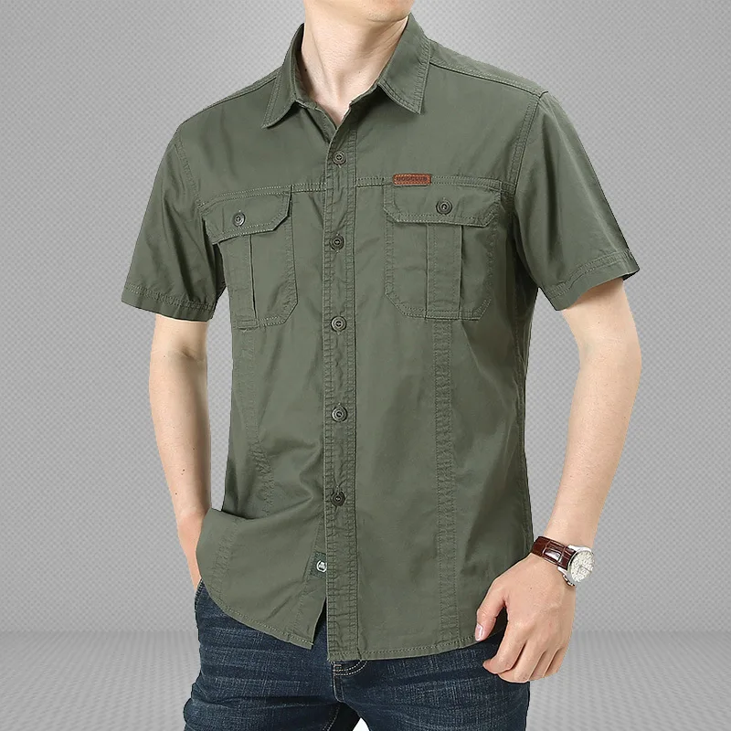 Summer Cargo Shirts Men Military Wear-resistant Short Sleeves Work Tops Outdoor Army Tactical Shirt Plus Size 5XL Male Clothing