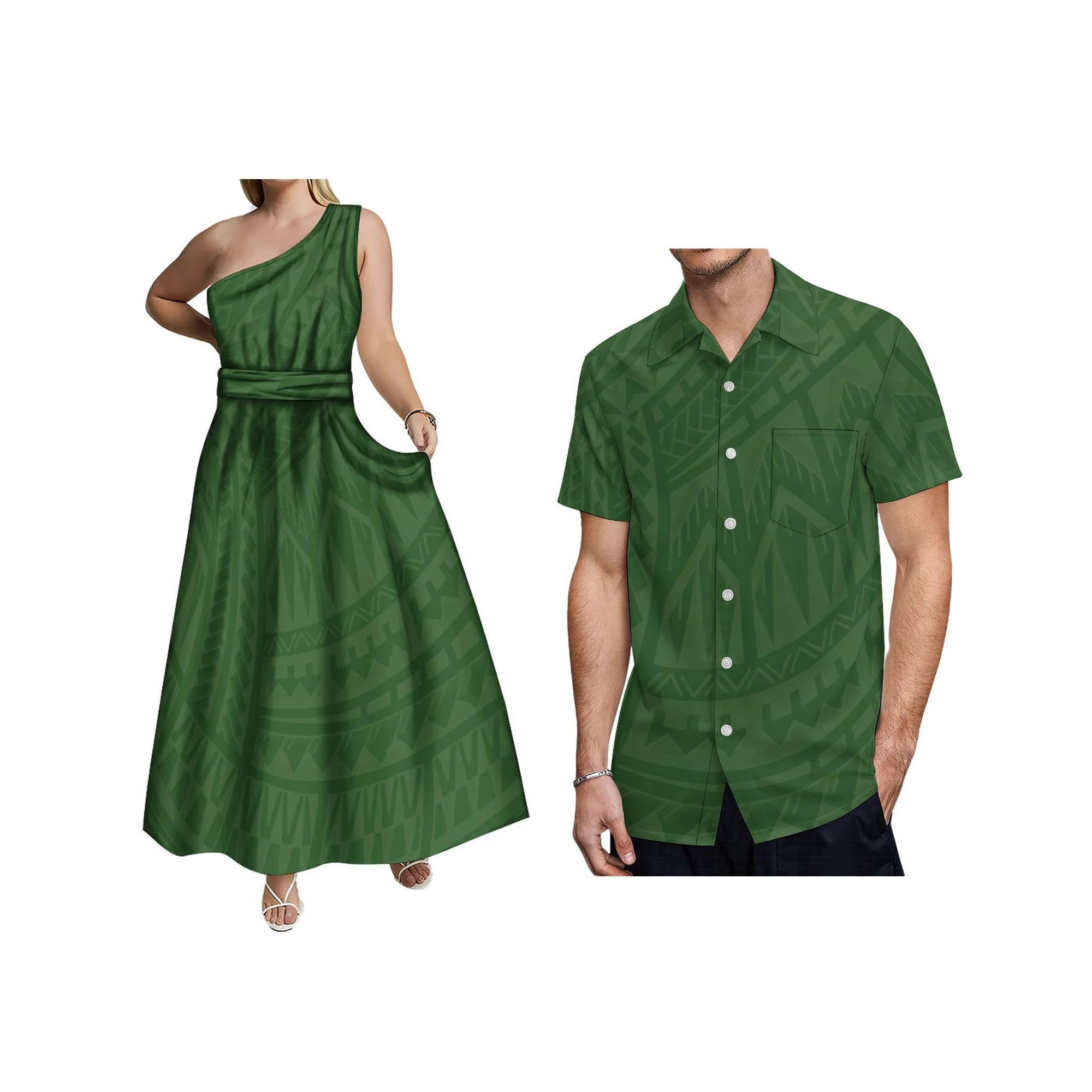 High Quality Custom PolynesianLadies Fashion Vacation Print Elegant Lace-Up Oblique Shoulder Sleeveless Summer Beach Dress