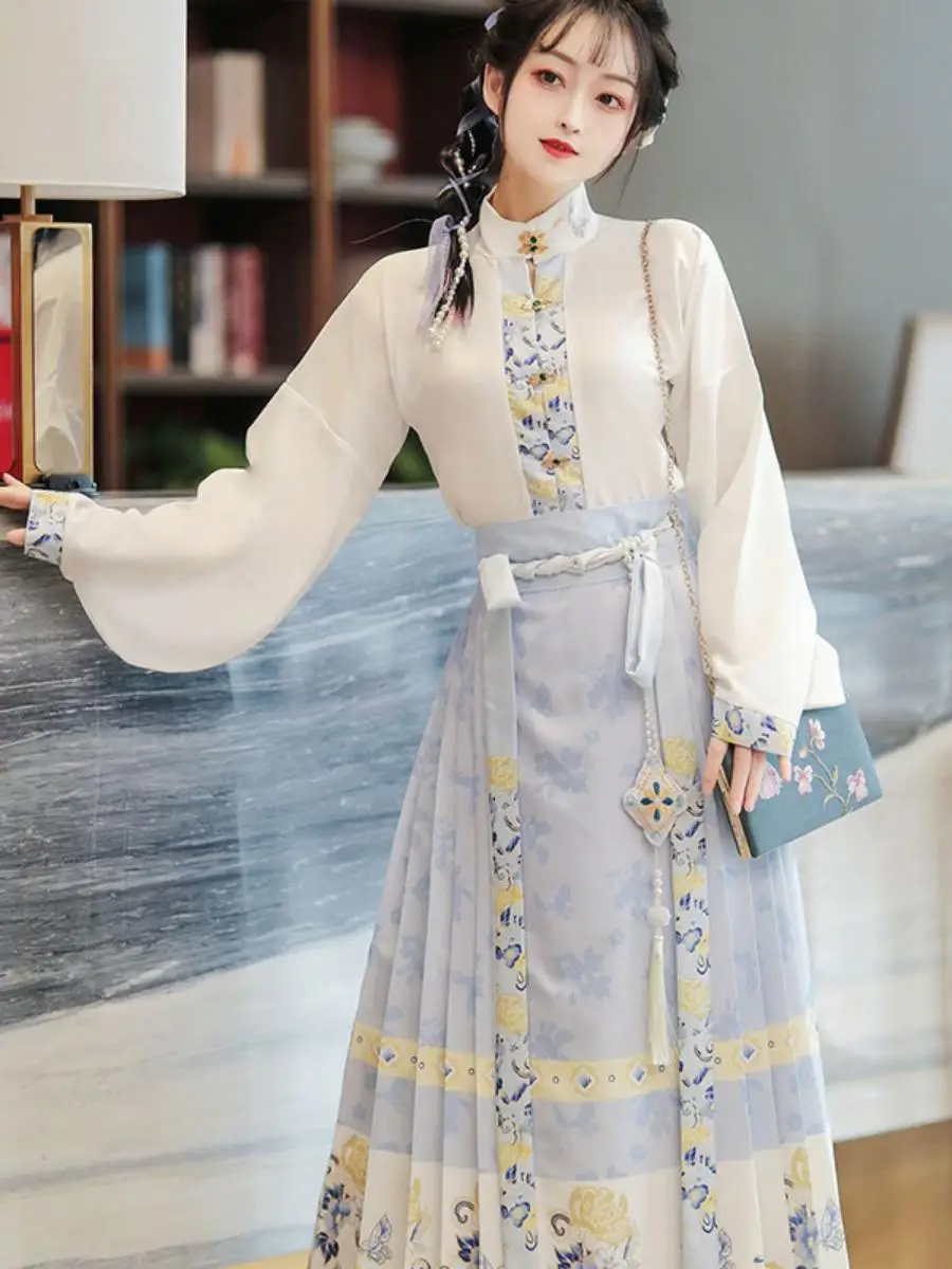 

Улучшенный женский комплект Hanfu в стиле династии Мин, весенне-осенний, в древнем стиле, из полиэстера, традиционный китайский костюм...