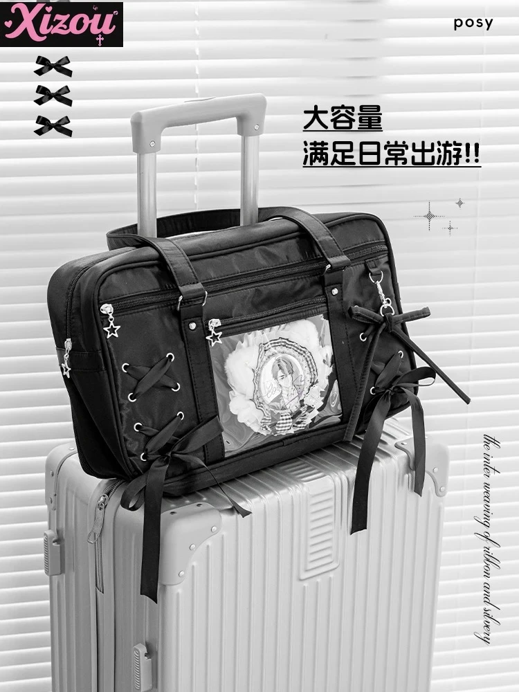 

Japanese Girls Small Capacity Ribbon LtaBag Daily Lolita Original Large Capacity Satin Student Commuter Casual Shoulder Bag