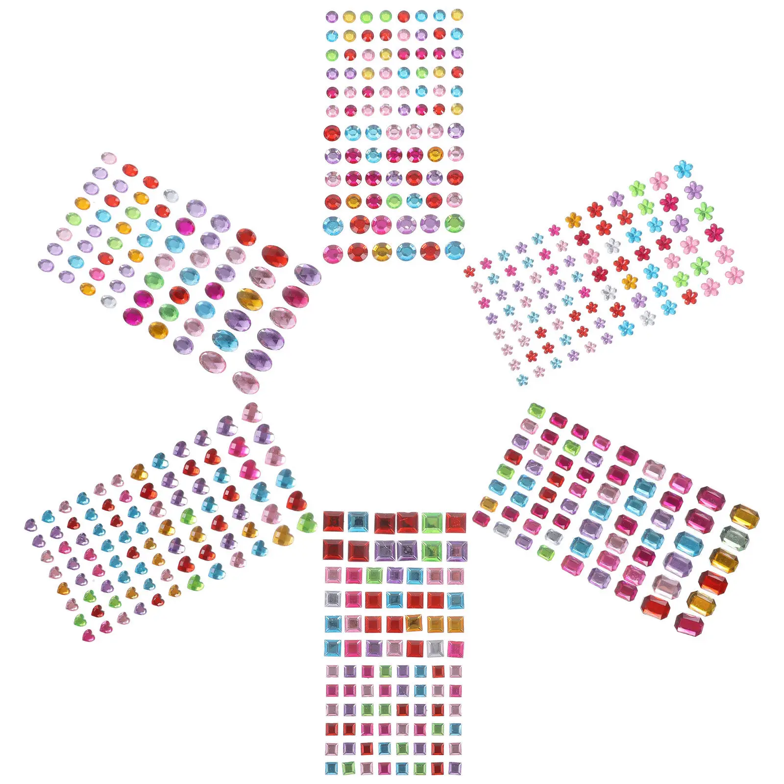 12Sheets Acrylic Rhinestone Stickers Strong Adhesion Face Gems Stick on for Eyes Makeup Nail Polish Crafts Paper Wood Skin