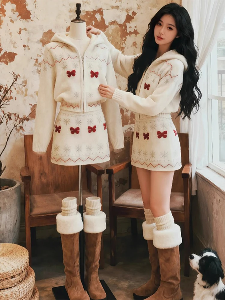 

Шикарный зимний комплект Faion, женская облегающая юбка и топ, комплект из двух предметов, корейский длинный свек с высокой талией и узлом