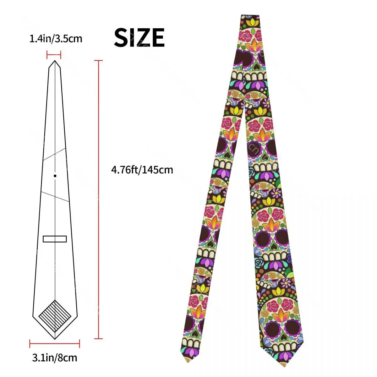 Skull Floral Mexican Calaveras Men Necktie Silk Polyester 8 cm Classic Neck Ties for Mens Accessories Office