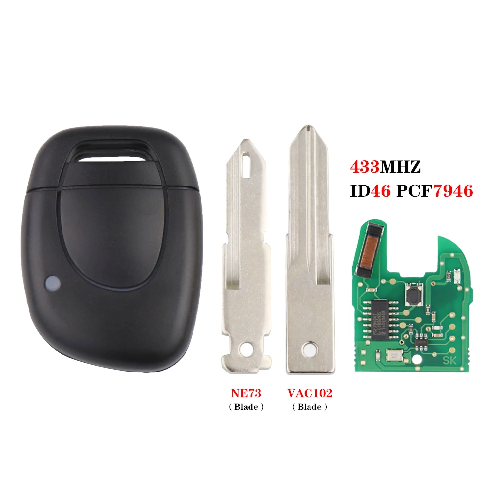 433MHz Remote-Autos chl üssel für Renault Clio II Master Twingo Kangoo Symbol szenische Laguna Espace Trafic Id46 PCF7946 Chip ungeschnittene Klinge