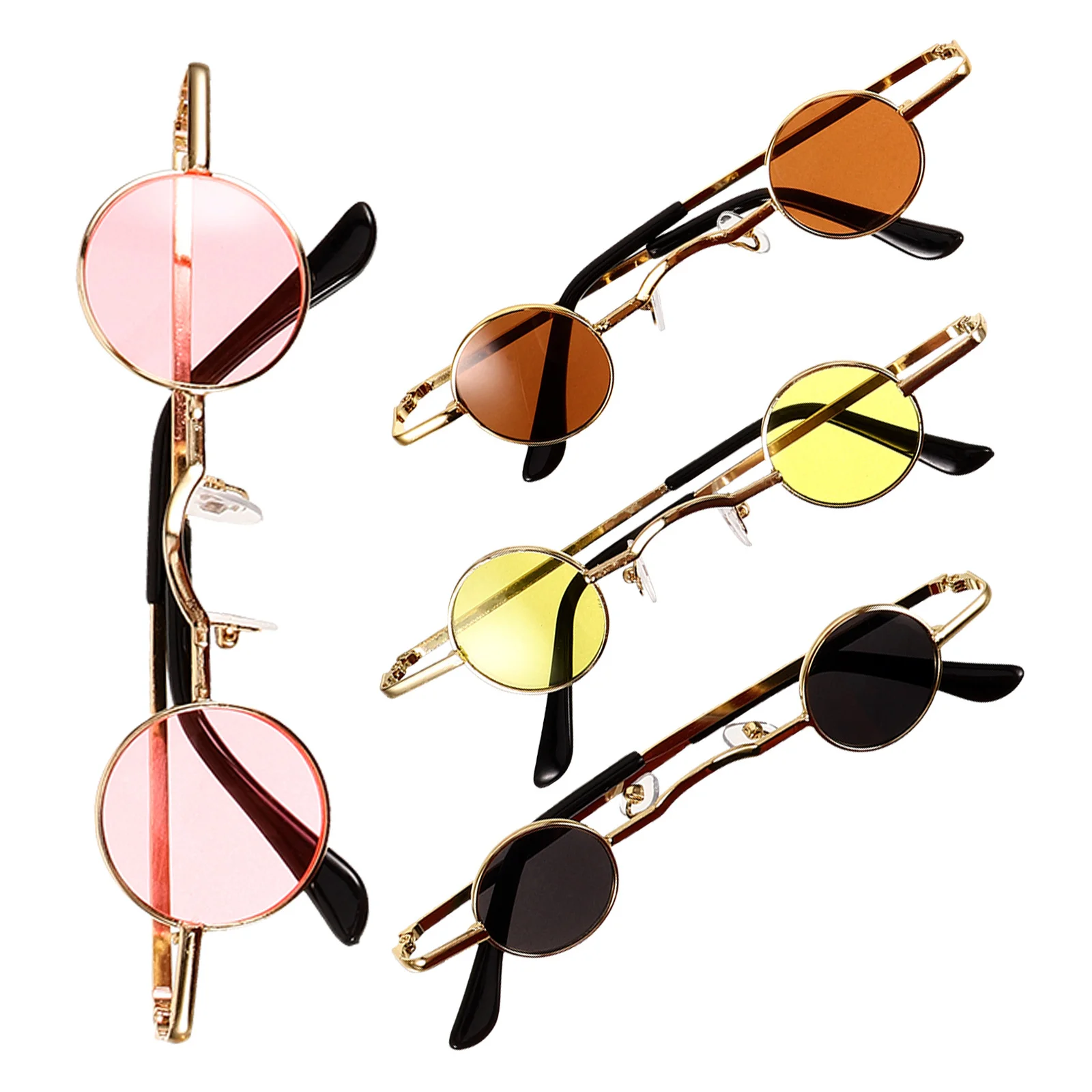 

4Pcs Small Round Sunglasses Mini Hip Hop Punk Circle Sun Glasses Unisex Summer Vacation Fashion Outdoor Eyewear