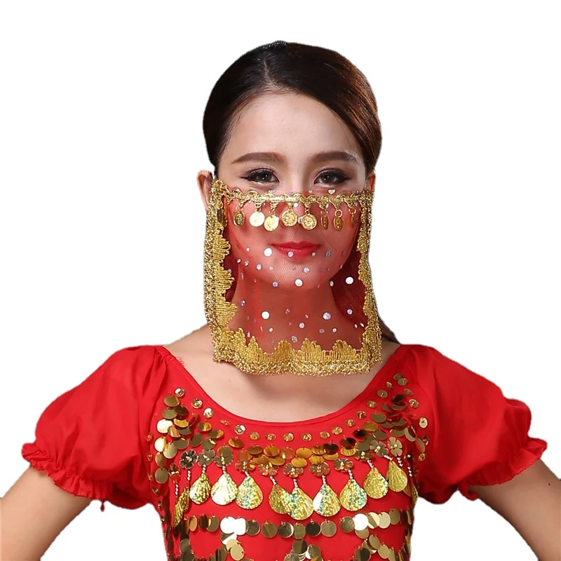 Belly Dance Veil Indian Dance Danging Coin Veil Dance Performance Accessories Belly Dance Glitter Veil