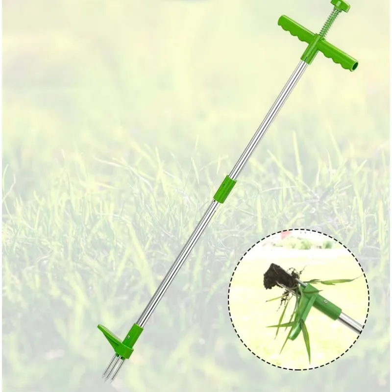 Durable Stand Up Weeding Tool with 3 Stainless Steel Claws Garden Weed Puller for Grass and Root Removal