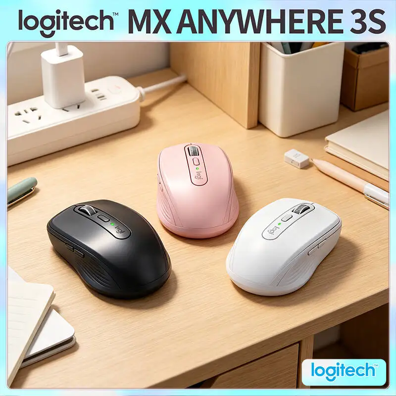 Durable Logitech MX Anywhere 3S Mouse - 8000 DPI Glass Tracking, MagSpeed Scroll, Silent Click, 3-Device Bluetooth for Office
