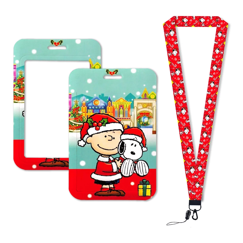 Christmas Snoopy Design Red Series Cute Badge Holder ID Card Bus Card Holder Lanyard for Accessories Gifts Party Decoration