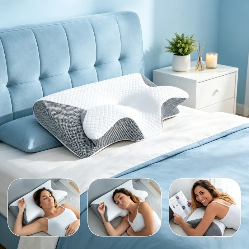 Ergonomic Grey Memory Foam Neck Pillow, Soft Support Pad, Alleviate Neck Fatigue for Daily Relaxation and Sleeping