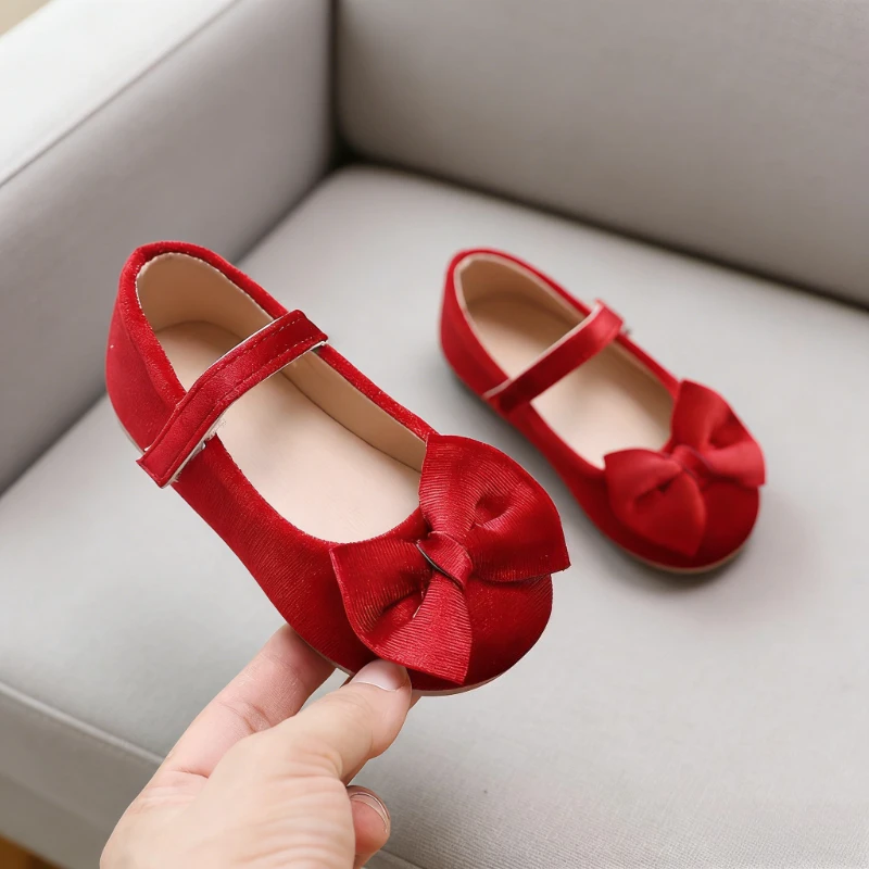 

Spring Autumn Girls Princess Ballet Shoes Elegant Bow Decor Kids Leather Shoes Non-slip Soled Children Fashion Dress Flat Shoes