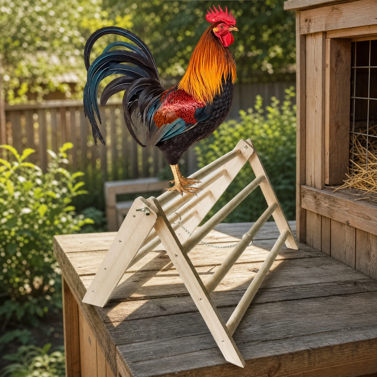 Poultry Equipment Sturdy Fir Wood Chicken Perch Backyard Poultry Perch Natural for Sheltered Outdoor Area, Aviary