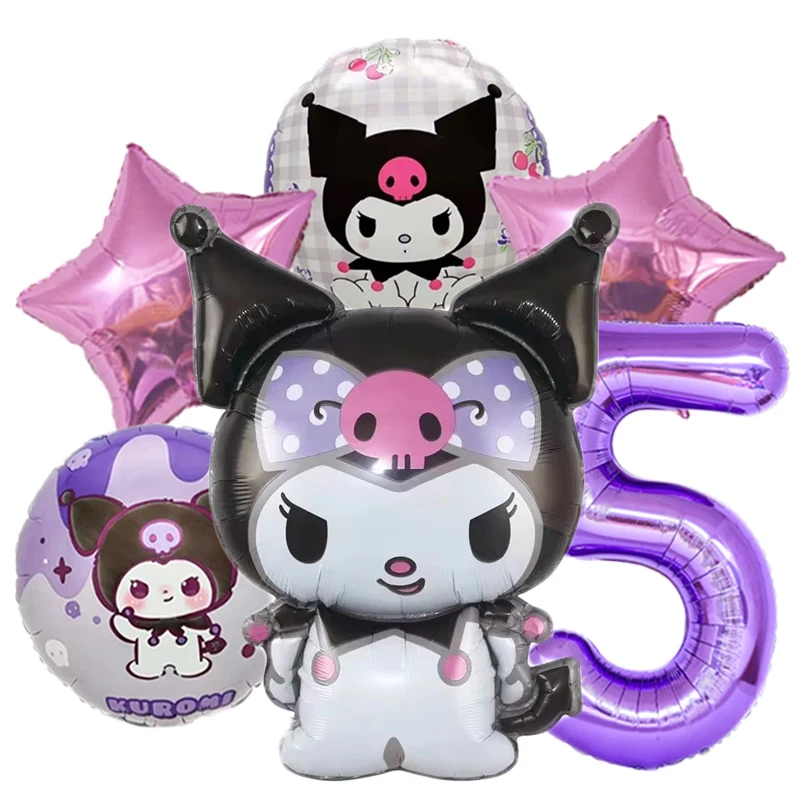6pcs/set Cartoon Kuromi Y2K Aluminum Film Balloon Sanrio Cute Children Birthday Set Girl's Birthday Decorating Party Gifts Prop view 6