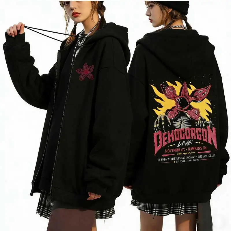 2026 The Demogorgon Cannibal Flower Monster Reißverschluss-Hoodie Eddie Munson Zip-Up Sweatshirt Herren Damen Vintage Oversized Streetwear