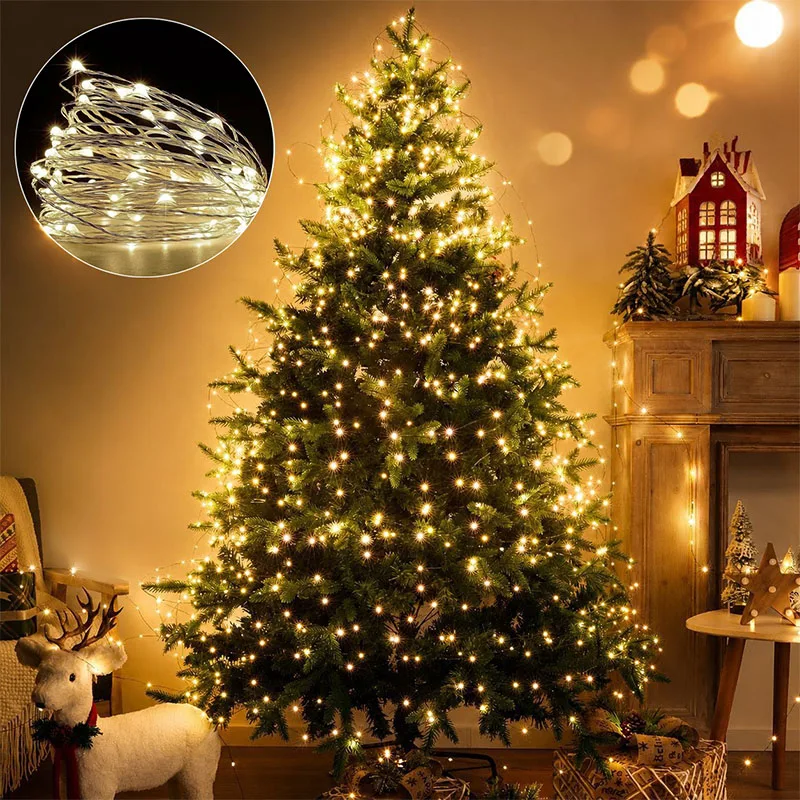 50 Lights/100 Lights, Copper Wire Christmas String Light with 3 Different Light Colors, Battery Led Light Strings for bedroom, Festive Decorative Fairy Lights, Suitable for Indoor, Outdoor, Garden Party Decoration