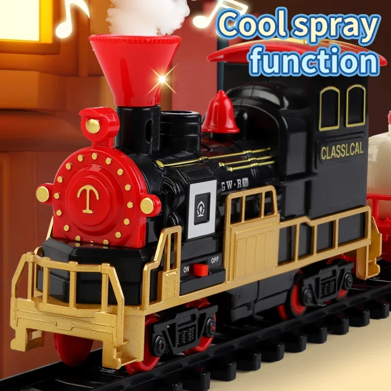 Retro RC Train Remote Control Electric Railway Track Train with Sound Smoke Spray Locomotive Vehicle Model Kid Christmas Gifts - view 3
