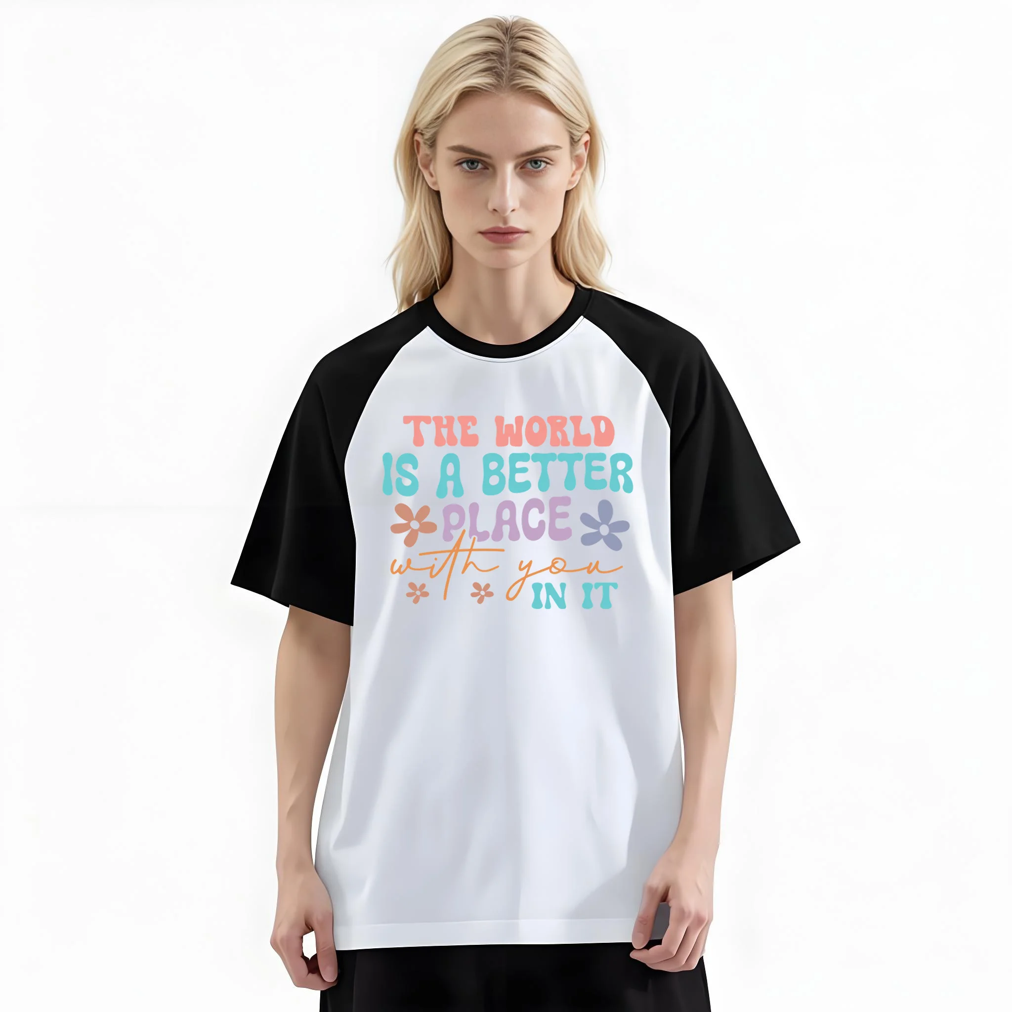 Women'S Fashion Raglan Sleeve T-Shirt, The World Is A Better Place With You In It Floral Printed, Summer Casual Comfortable Tee, Women'S Everyday Short-Sleeve Top