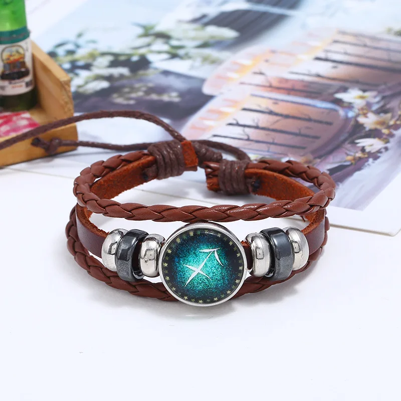 

12 Zodiac Signs Constellation Charm Luminous Bracelet for Men Fashion Multilayer Weave Leather Bracelet & Bangle Jewelry Gifts