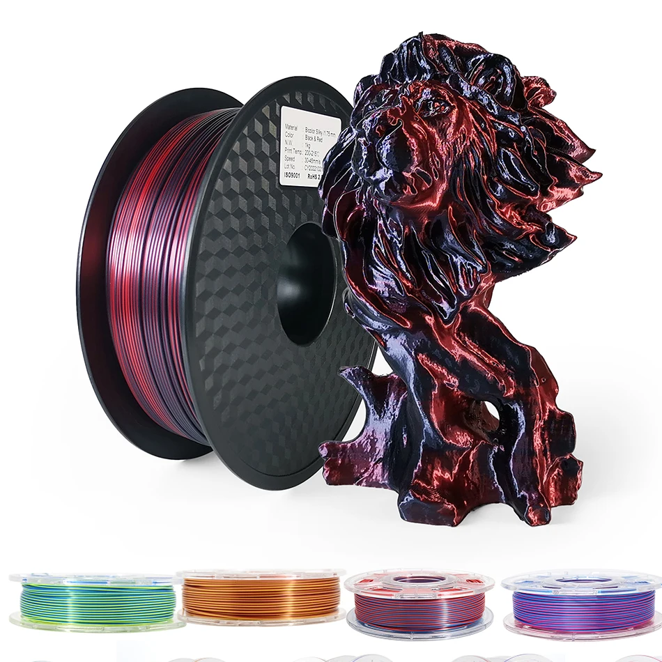 투톤 3D 프린터 필라멘트 PLA 250g 3D 인쇄용 Duotone 1.75mm 매직 레드-블루 블랙-레드 2색 실크 같은 소재