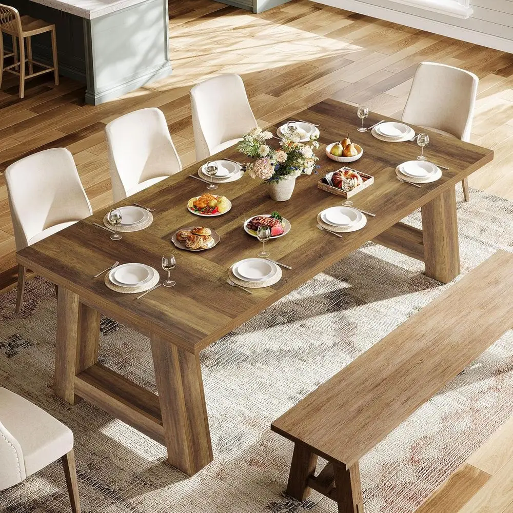 Mesa de jantar elegante de madeira maciça 70,5, marrom, assentos 6-8 para casa e sala de jantar