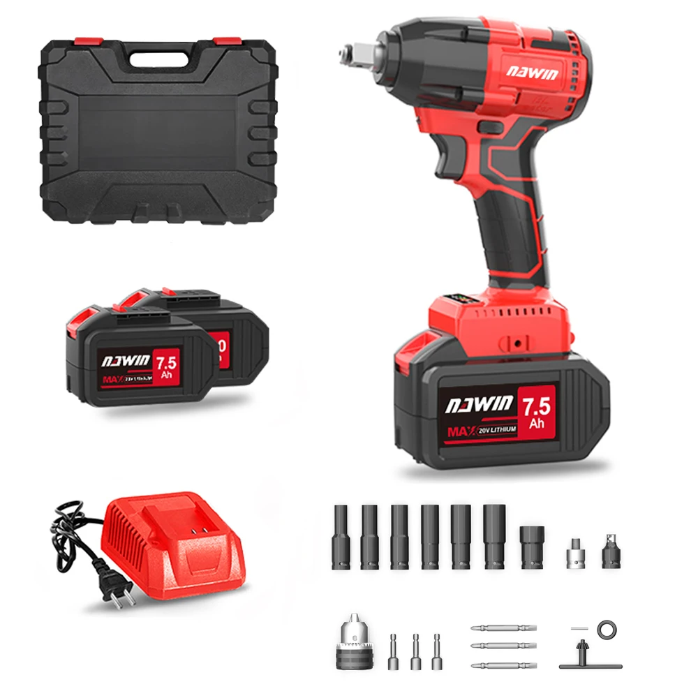 NAWIN Electric Impact Wrench 21V Brushless Li-Battery Hand Drill Installation Power Tools Variable Speed