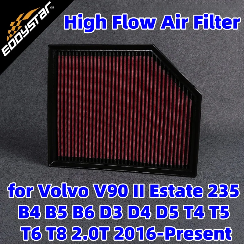 High Flow Sport Air Filter for Volvo V90 II Estate 235 B4 B5 B6 D3 D4 D5 T4 T5 T6 T8 2.0T 2016-Present Washable Racing Intake Fi