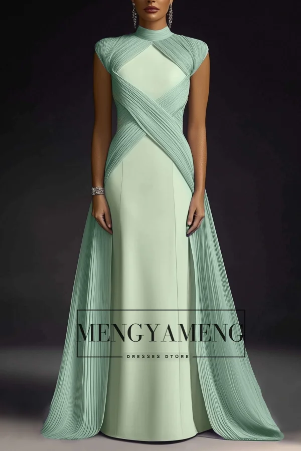 Zhuishu gola alta sem mangas vestidos de festa de casamento modesto plissado uma linha longo vestidos de festa de baile personalizado vestido de evento formal