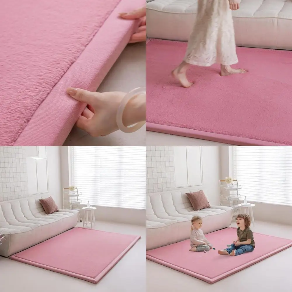 

1.18 Thick Soft Fluffy Light Pink Area Rug, Non-Slip Memory Foam Mat, 59x59