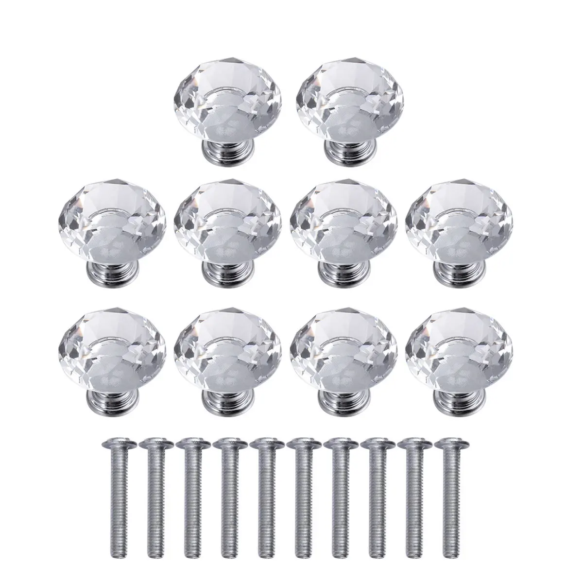 10Pcs Crystal Drawer Knobs Diamond Acrylic Handles Polished Chrome for Cabinet Furniture Kitchen Door Pulls Glass Hardware