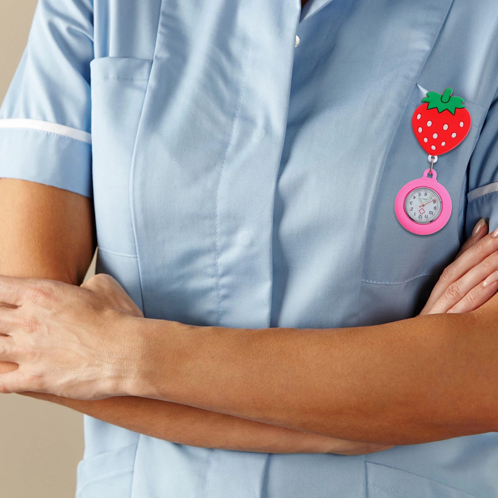 

1 pc Nurse Pocket Watch Cartoon Strawberry Silicone Stretchable Luminous Timepiece For Girls Doctors Fashion