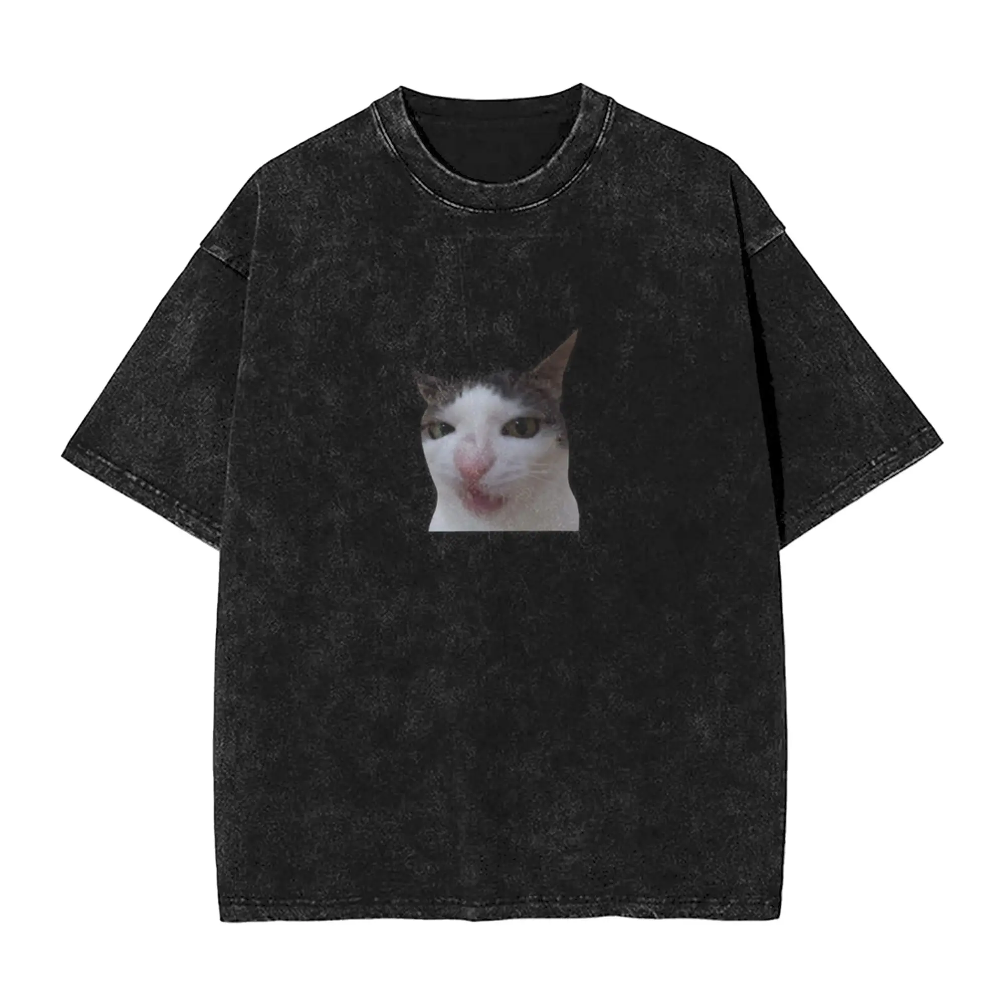 Crunchy Meme Cat Classic Chic A Washed T Shirt Men's Women's Oversized Cotton Tees Tops