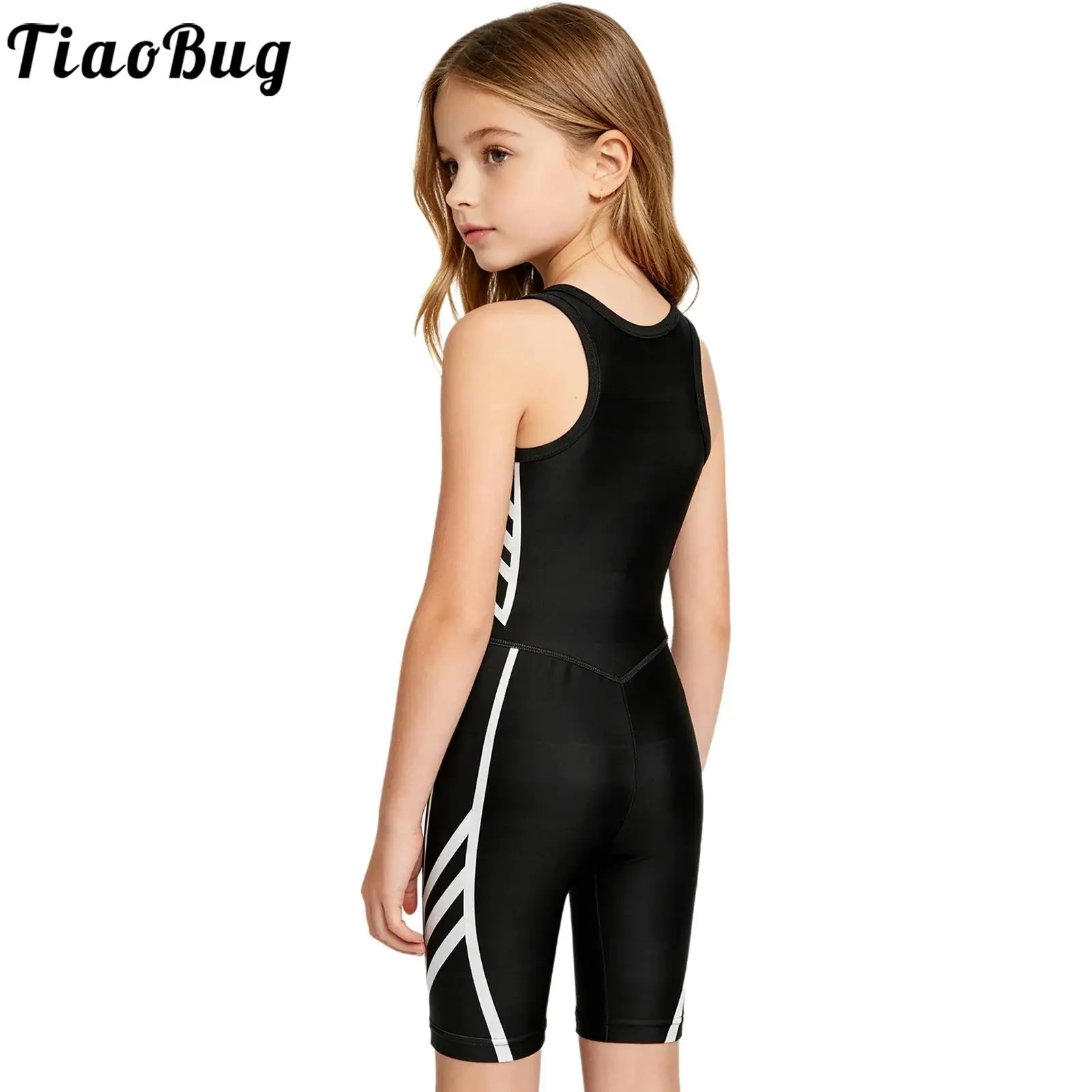 Kids Girls Boxing Exercise Wrestling Round Neckline Sleeveless Printed Romper Youth Full-coverage Singlet Power Lifting Costume