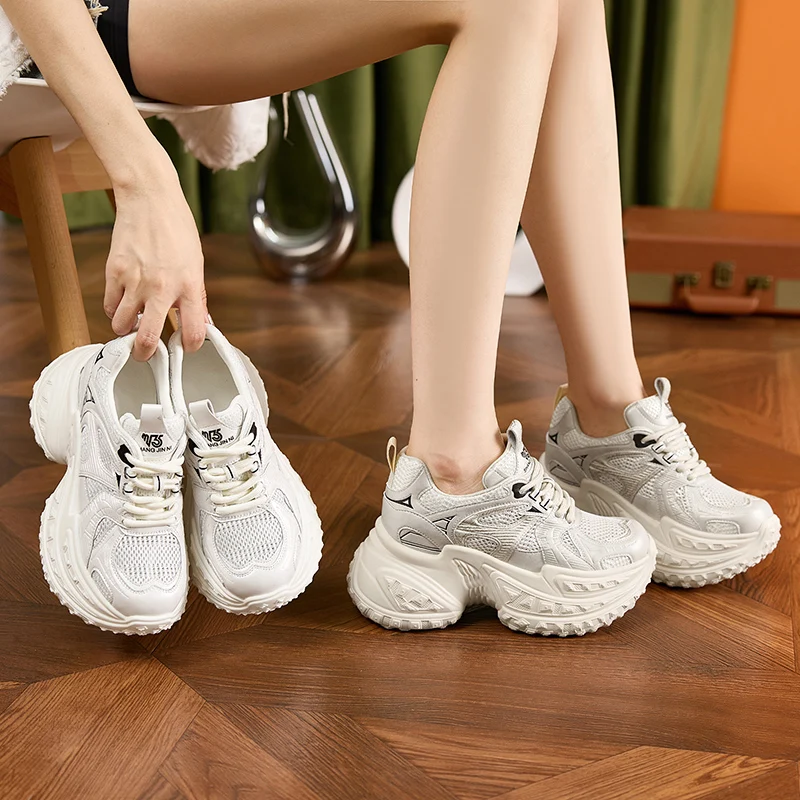 Autuspin Size 34-39 Women New Retro Sneakers Outdoor Leisure Ladies Luxury Air Mesh Breathable Vulcanize Shoes Woman Beige White