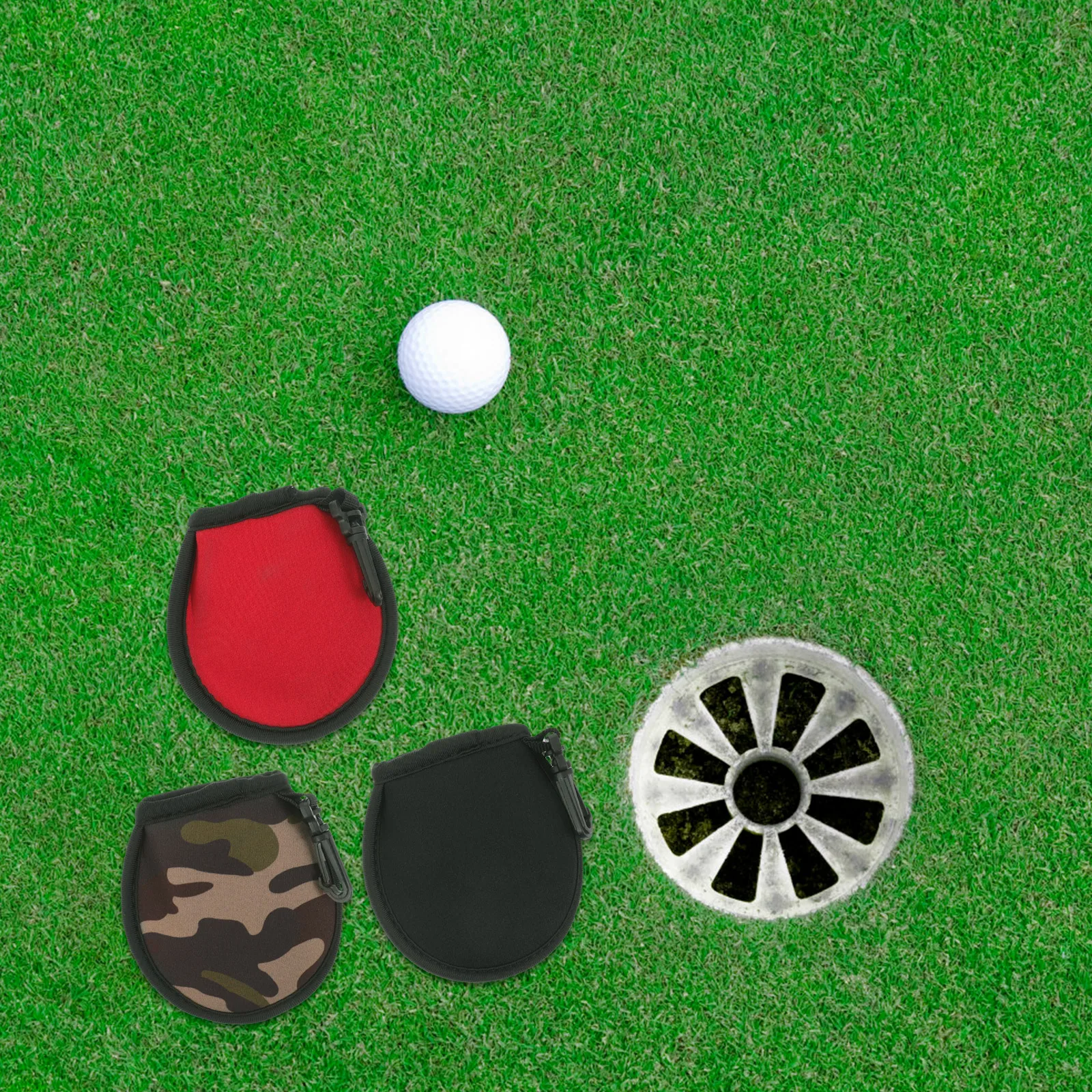 

3 Pcs Golf Ball Cleaner Bag Portable Neoprene Washer Golfs Supplies Red Black Camouflage Protect Velvet Lining Clean Balls Daily