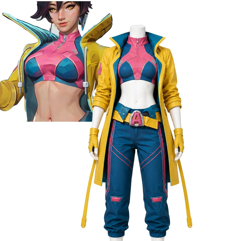 Conjunto completo de disfraz de Jubilee Cosplay: top de cuero amarillo, pantalones, cinturón y abrigo, para mujer, ideal para juegos de rol, Halloween, fiestas de disfraces y carnaval.