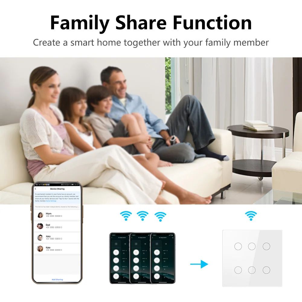 Tuya Smart WiFi Light Switch 4x4 Brazil Light Wall Switches Touch Panel 4/6 Gang Wireless Control for Alexa Google Home 100-250V image 4