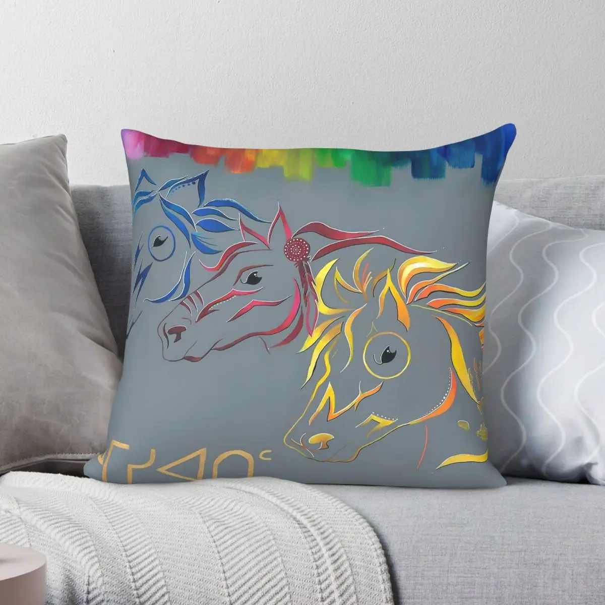Wild Horses Determination Freedom Square Pillowcase Polyester Linen Velvet Creative Zip Decor Pillow Case Home Cushion Cover