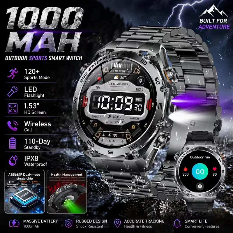 Smartwatch Purple Watches For Women - Montre connectée d'extérieur 2026, écran 1,53'',