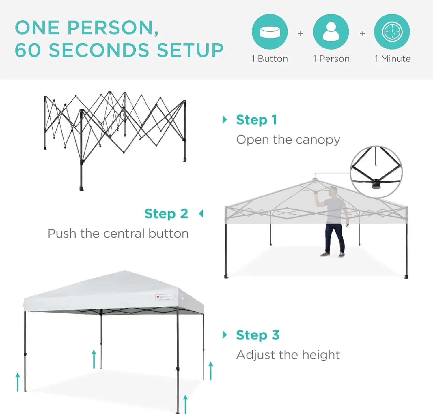 Choice Products 12x12ft 1-Person Setup Pop Up Canopy Tent Instant Portable Shelter w/ 1-Button Push, Case, 4 Weight Bags - White