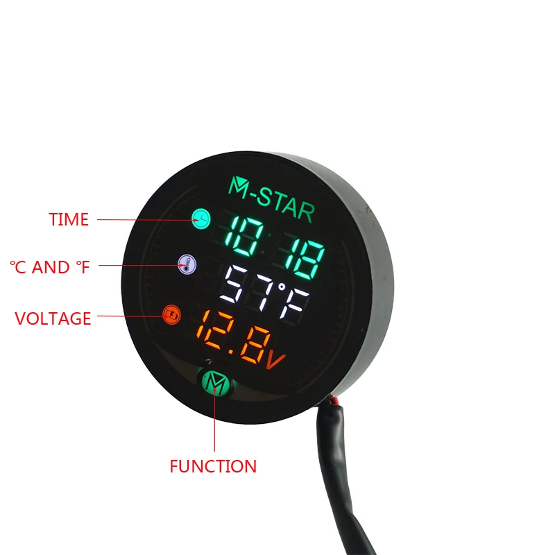 Waterproof Night Vision Motorcycle Meter LED Digital Display Voltmeter Voltage Volt Temperature Gauge Time LED 3 in 1