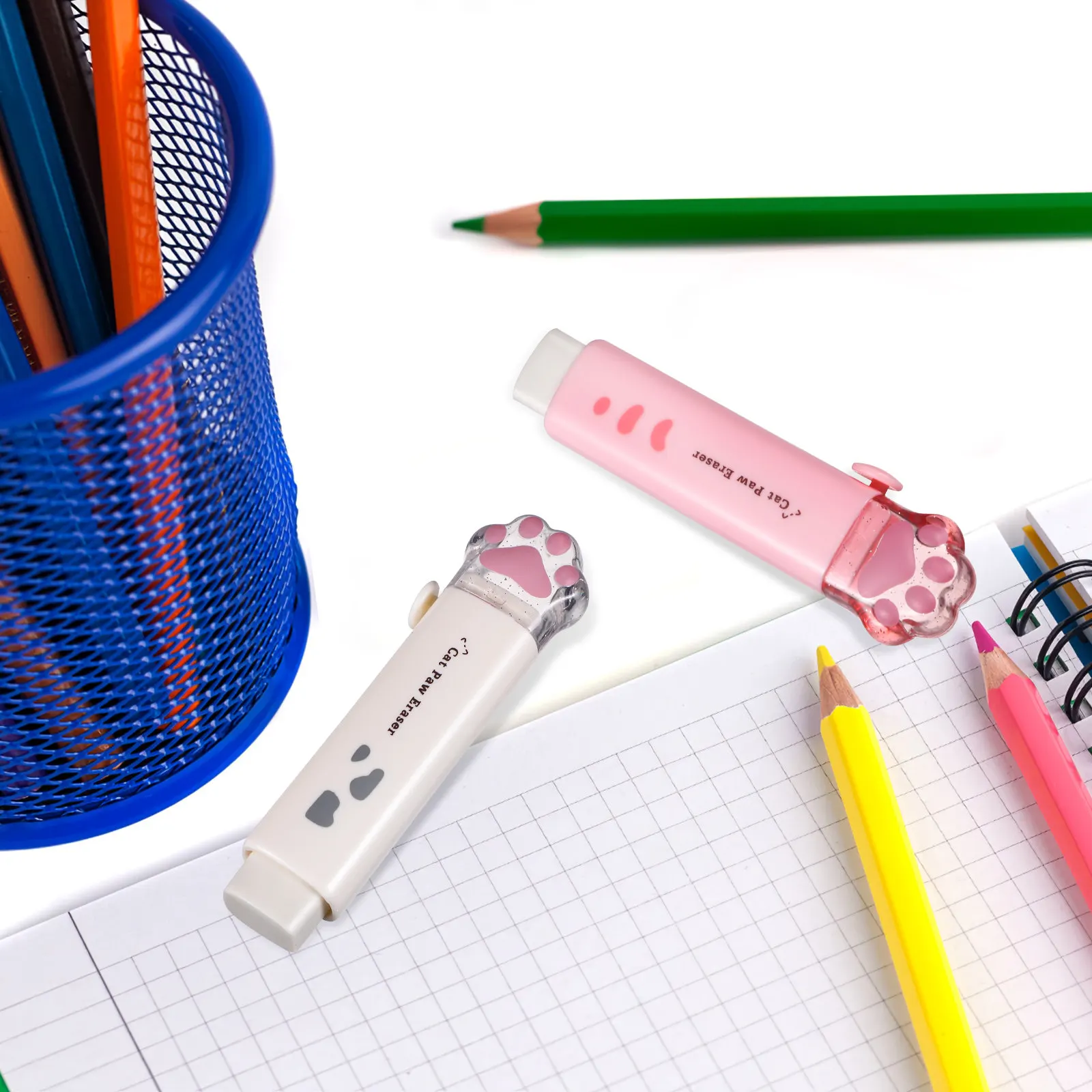 

4 шт. милых ластиков в форме кошачьих лапок, выдвижные резиновые ластики для плавного письма, удобная ручка, идеально подходят для дома, офиса, школы