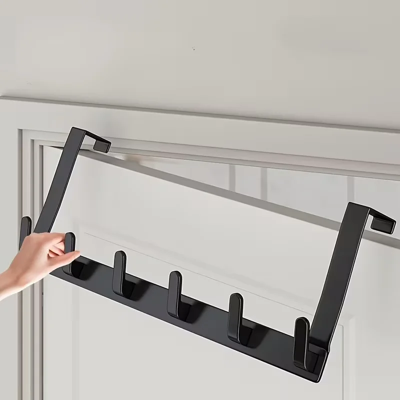 Modern Over-the-Door Hook Rack No-Drill Installation Five-Row Clothes Hat And Bag Organizer for Home Organization