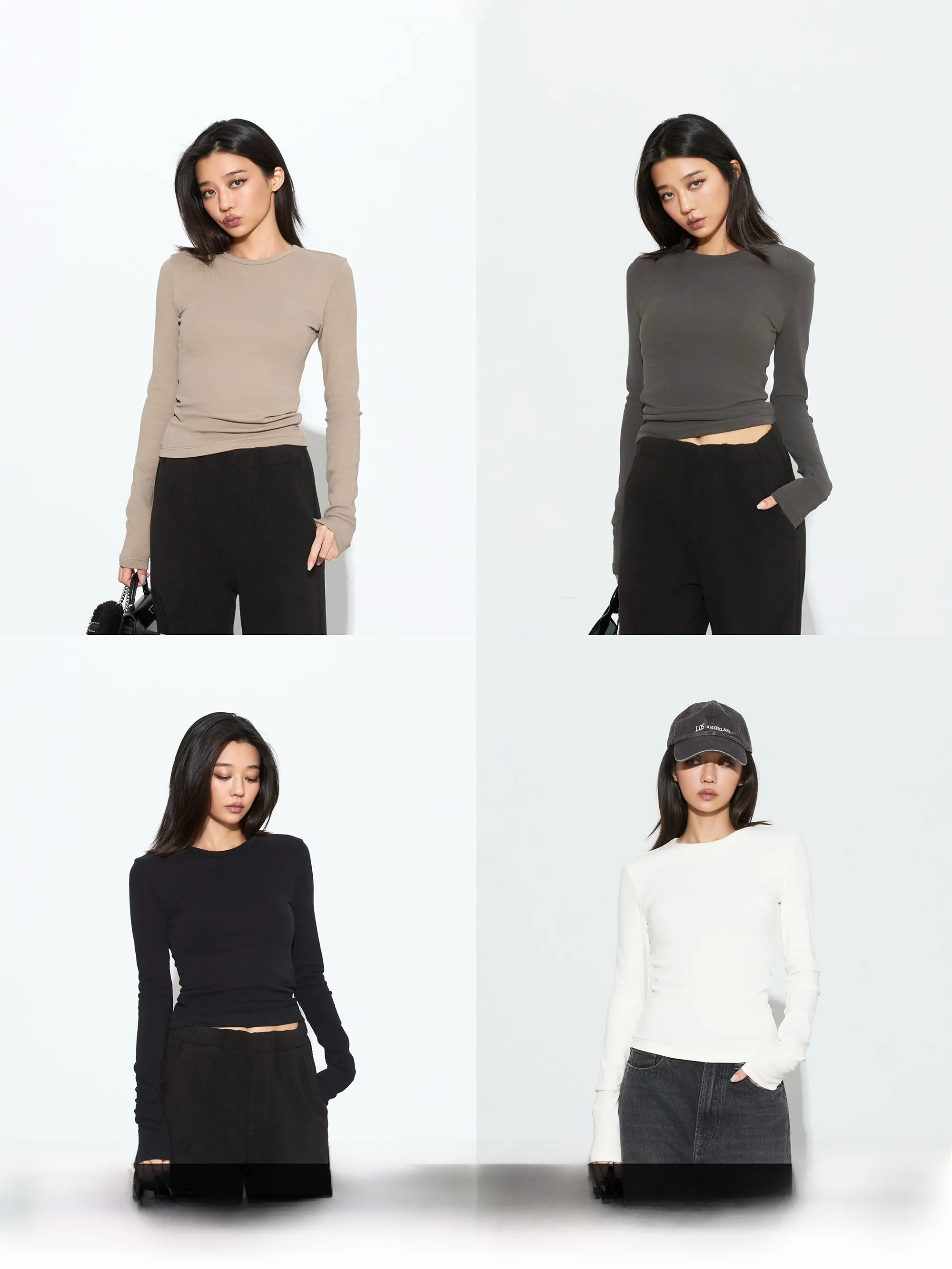 

MIRANDA SONG Женская длинная све Fce-Like round Ne Base irt Удобная для кожи осенне-зимняя футболка Cleanfit Sle Хлопок ...