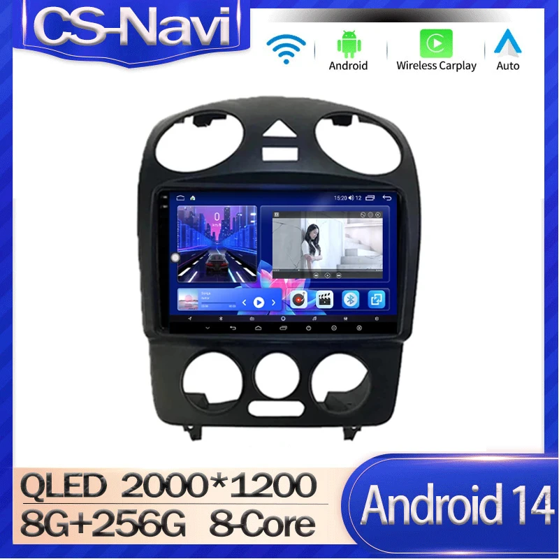 Android 14 For Volkswagen Beetle A4 2002 - 2011 QLED Sreen Touch Multimedia GPS Navi Bluetooth Carplay Auto WIFI 4G 360 camera