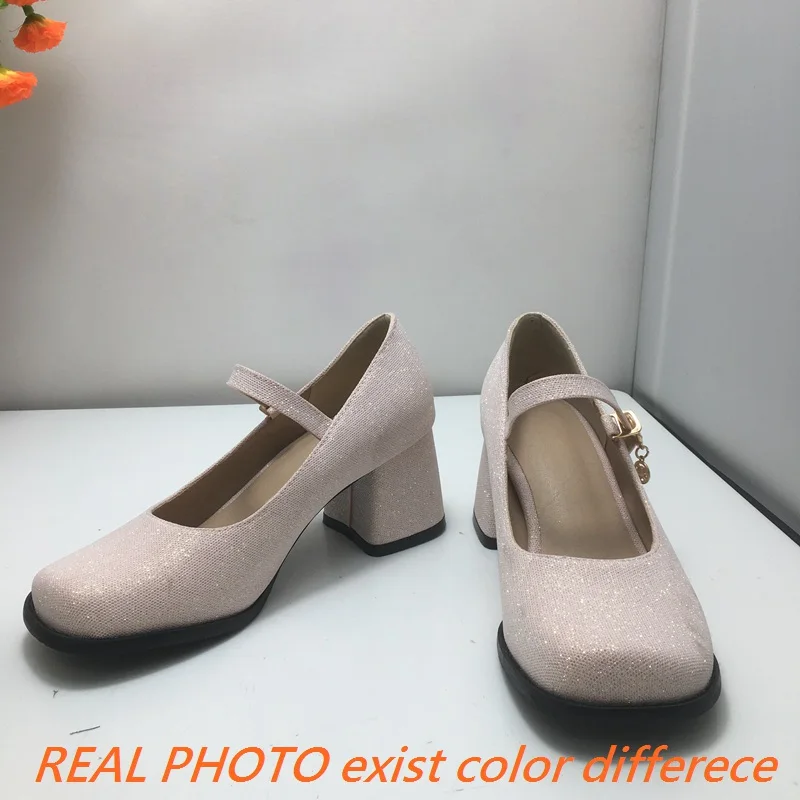 Girseaby Brand Women Pumps Square Toe Chunky Heels 6cm Buckle Strap Concise Daily Soft Breathable Female Shoes Plus Size 42 43