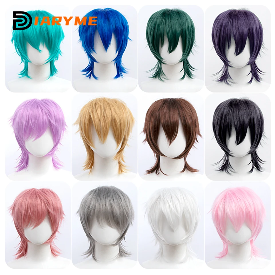 Synthetic Black Red Pink Short Straight Hair For Boy Party Heat Resistant Fake Hair Mullet Fish Head Type Men Cosplay Wigs