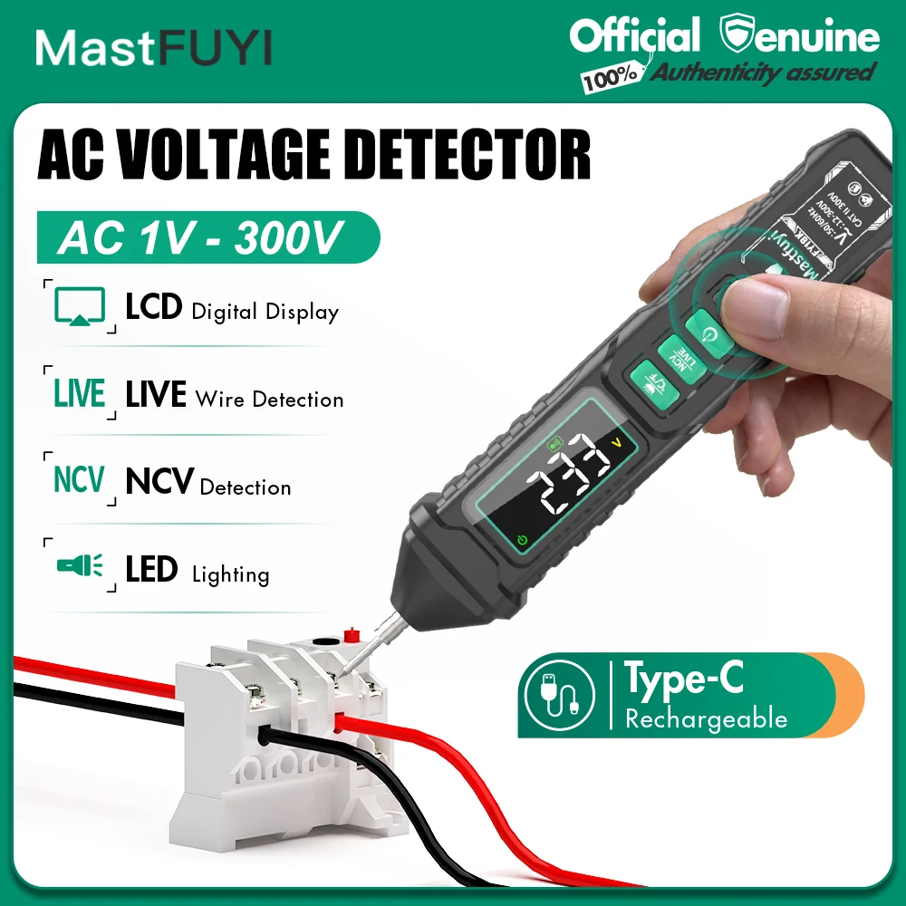 

MASTFUYI FY18K Smart AC Voltage Tester Pen AC Voltage Non-Contact Induction Detector NCV Voltage Sensing Breakpoint Finder Tool