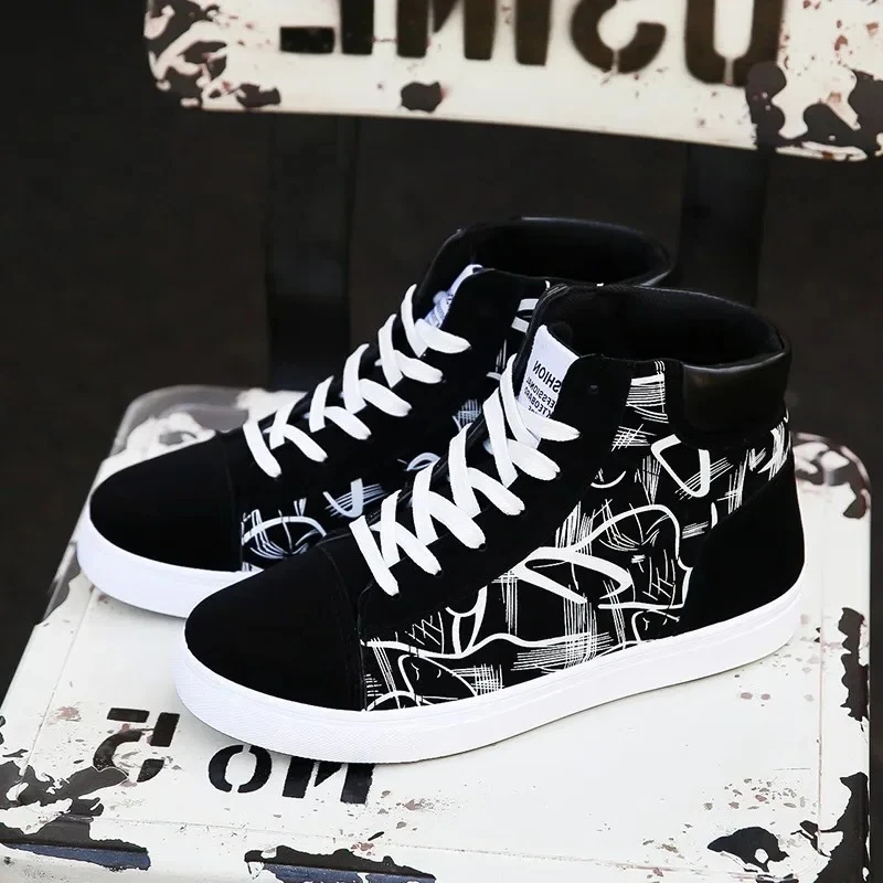 Men Fashion Platform Sneakers Spring Winter  Student Tenis Masculino High Top Canvas Shoes Male Casual Vulcanized Shoe